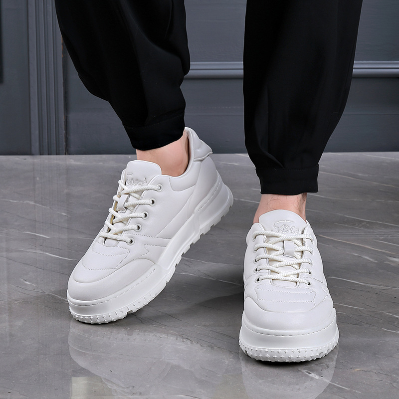 Stylish White Lightweight Platform Lace-Up Athletic Casual Shoes
